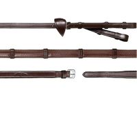 New English 1/2" Converter Rubber Reins with 7 Leather Loops - Brown