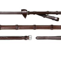 New English 1/2" Converter Rubber Reins with 7 Leather Loops - Brown