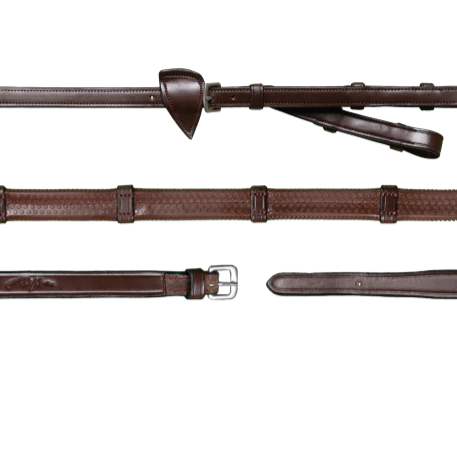 New English 1/2" Converter Rubber Reins with 7 Leather Loops - Brown