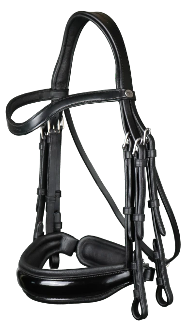 Working Patent Large Crank Noseband Double Bridle - Black