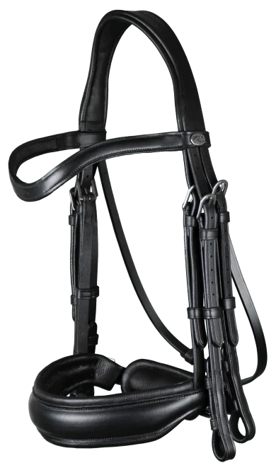 Working Matte Large Crank Noseband Double Bridle - Black Full