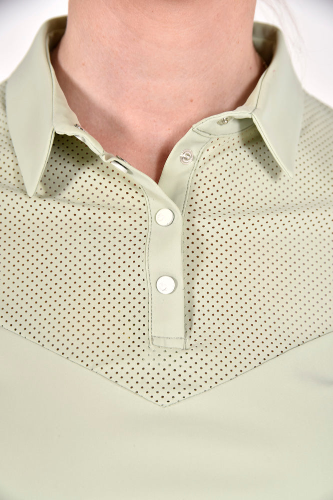 Perforated Jersey S/S Button Polo - Pistachio