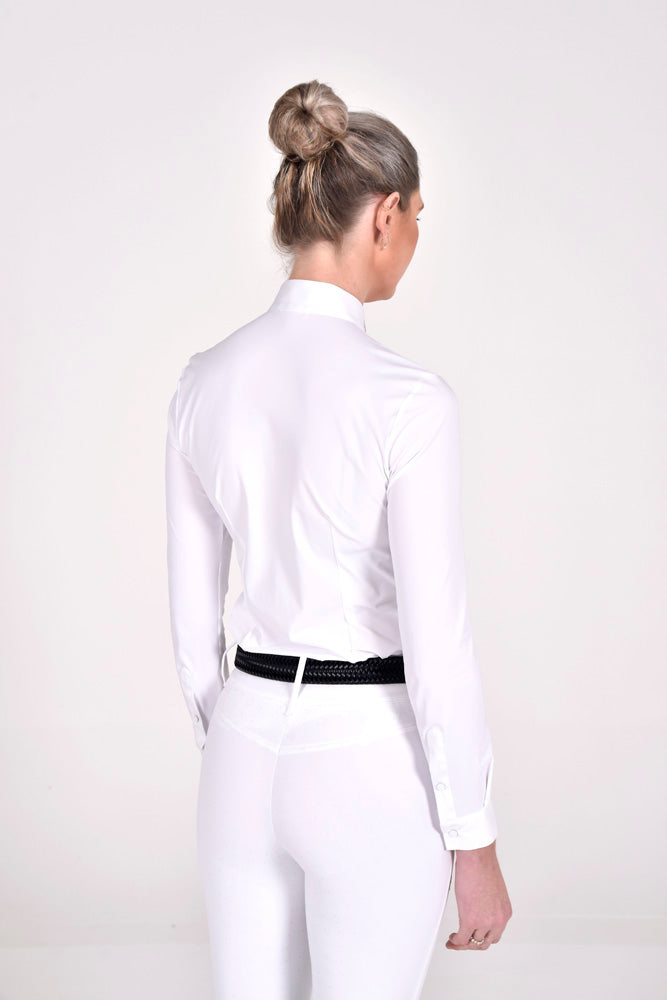 Jersey Long Sleeve Button Poplin Bib Competition Shirt - White