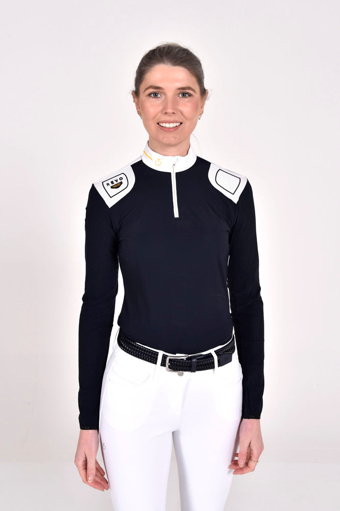 R-Evo Epaulet L/S Zip Polo - Navy/White