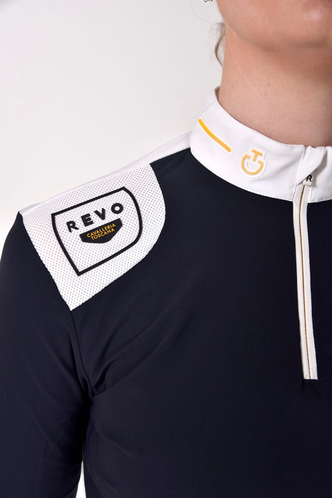 R-Evo Epaulet L/S Zip Polo - Navy/White