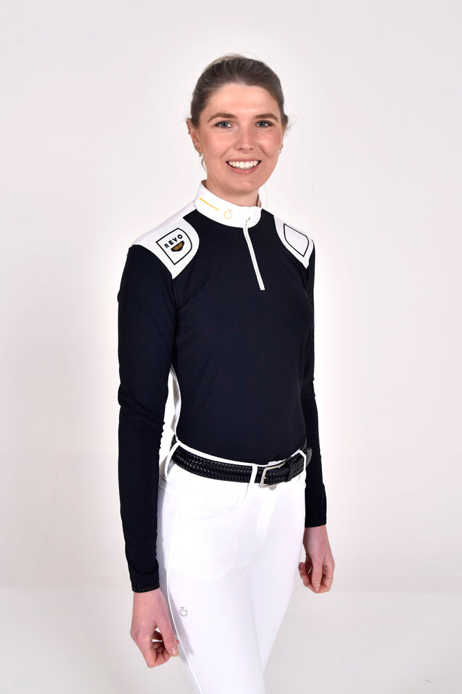 R-Evo Epaulet L/S Zip Polo - Navy/White