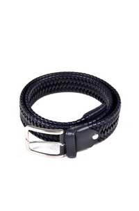 Elastic Leather Belt w/Contrast - Navy/Steel Grey