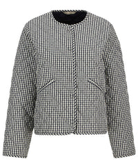 Cashel Check Collarless Quilted Jacket - Navy Gingham/Dark Navy