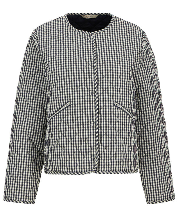 Cashel Check Collarless Quilted Jacket - Navy Gingham/Dark Navy