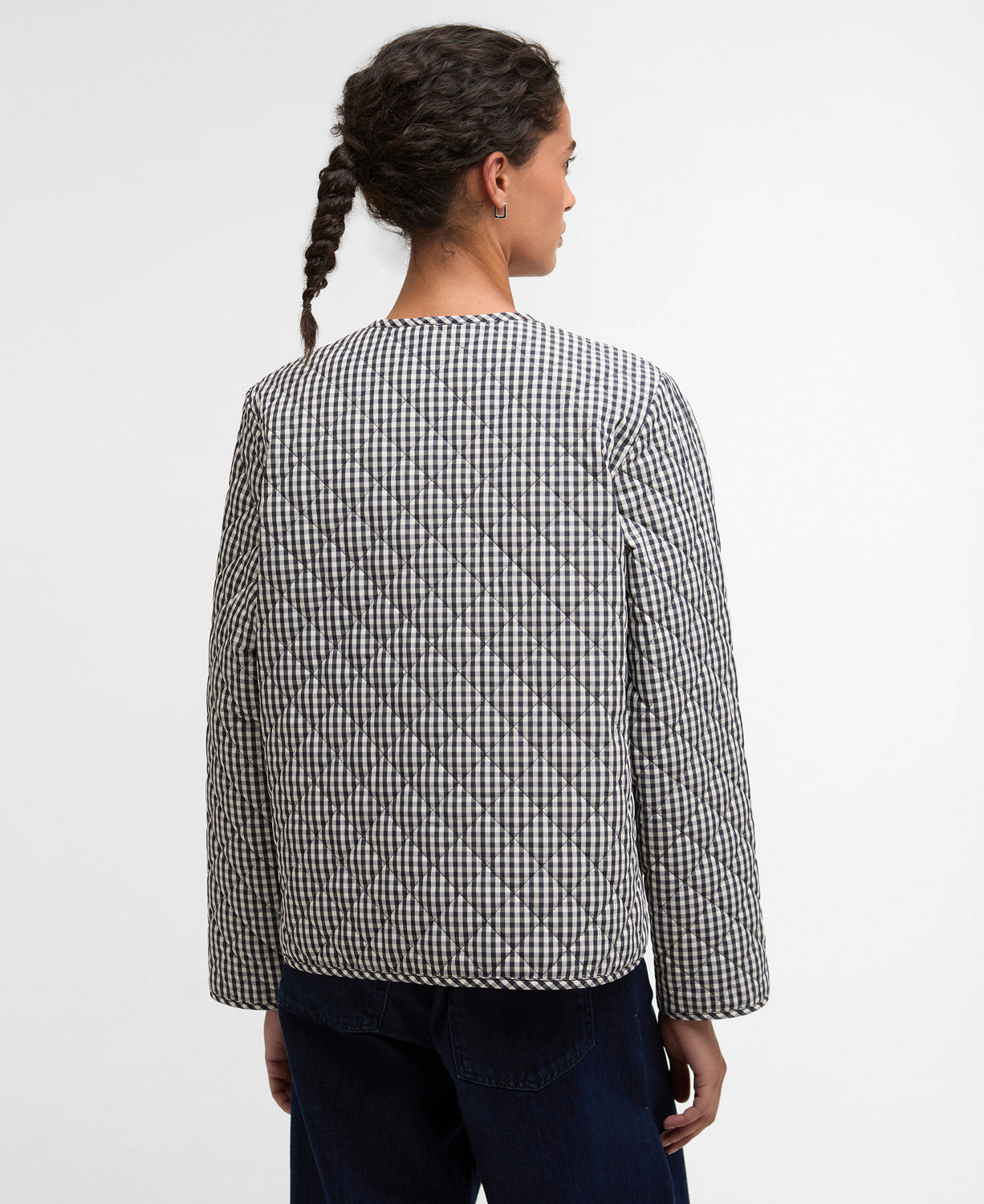 Cashel Check Collarless Quilted Jacket - Navy Gingham/Dark Navy