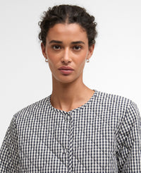 Cashel Check Collarless Quilted Jacket - Navy Gingham/Dark Navy