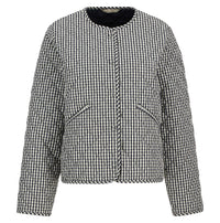 Cashel Check Collarless Quilted Jacket - Navy Gingham/Dark Navy