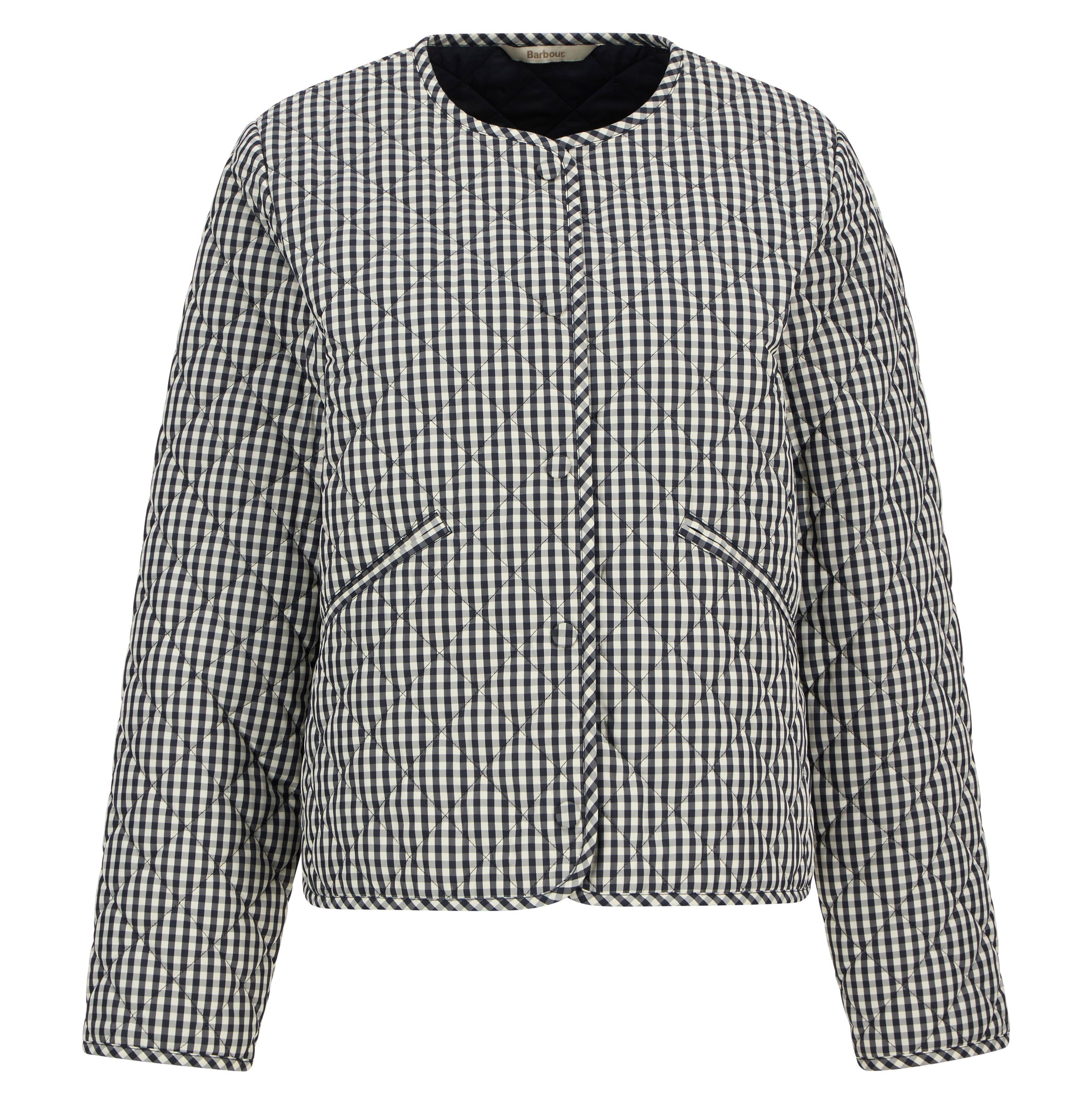 Cashel Check Collarless Quilted Jacket - Navy Gingham/Dark Navy