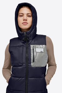 Nylon Hooded Puffer Vest - Navy