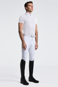 Men's S/Sleeve Jersey Zip Competition Shirt - White