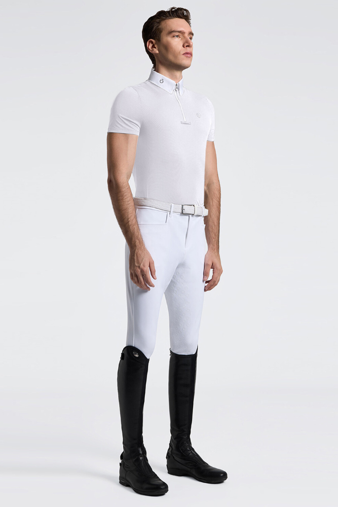 Men's S/Sleeve Jersey Zip Competition Shirt - White