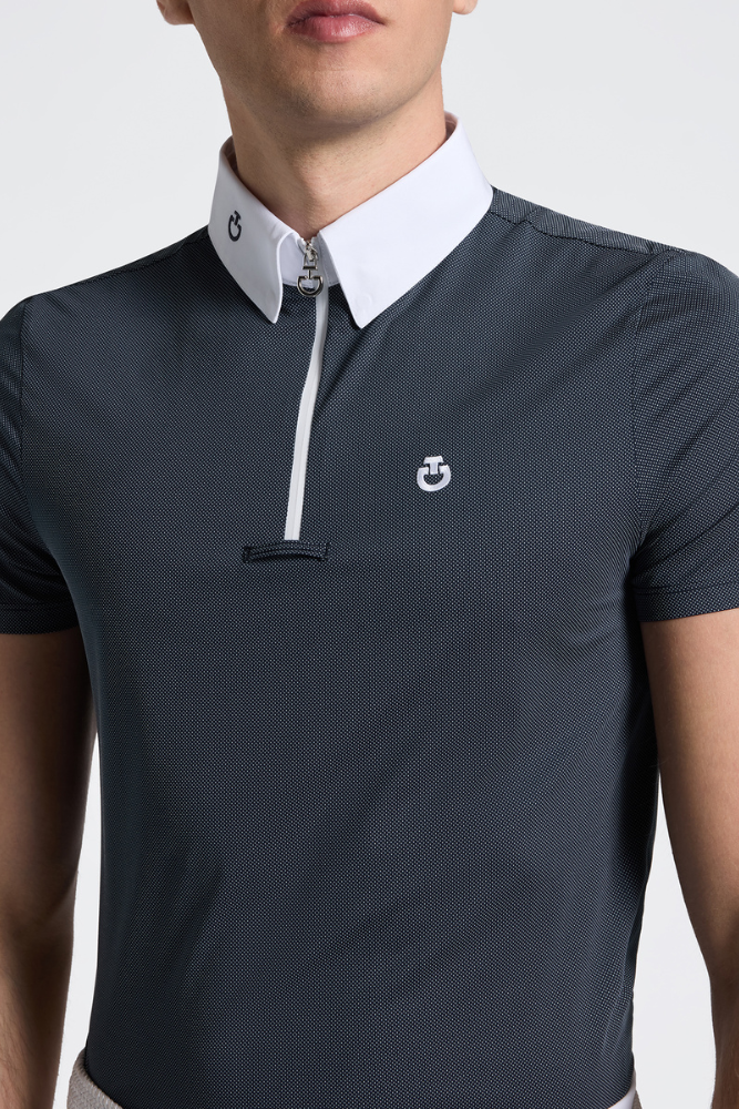 Men's S/Sleeve Jersey Zip Competition Shirt - Blue Print