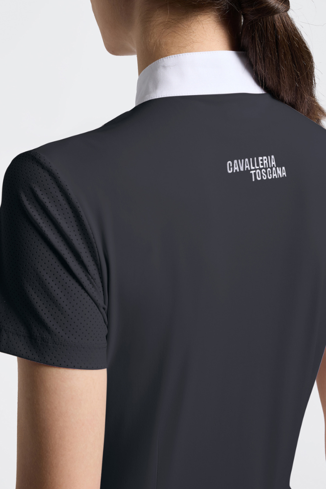 Perforated Jersey Inserts S/S Shirt - Charcoal