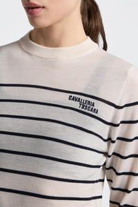 CT Stripe Jacquard Merino Crew Neck - Birch/Charcoal