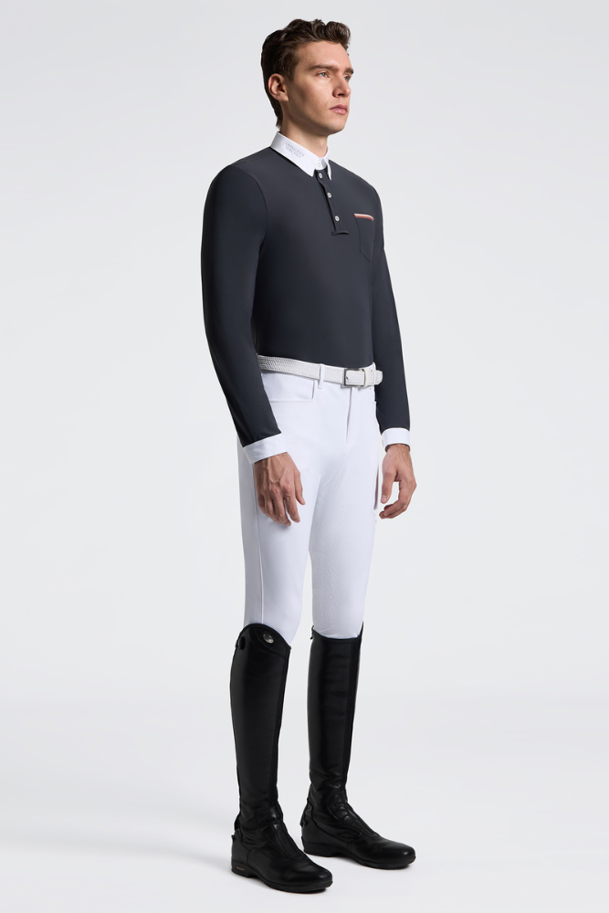 Men's Long Sleeve Jersey Competition Shirt w Pocket - Charcoal