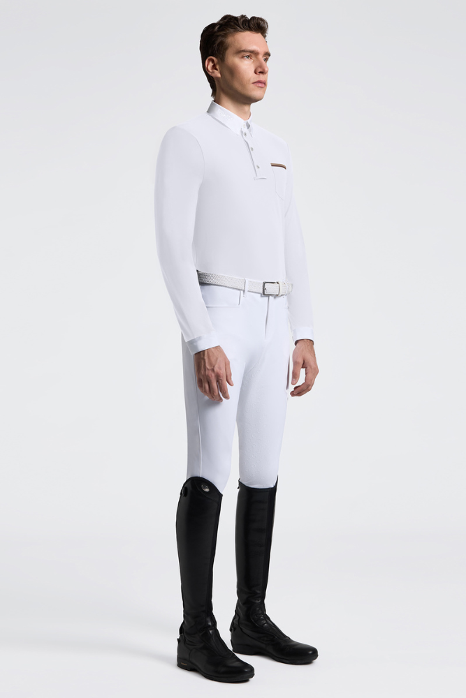 Men's Long Sleeve Jersey Competition Shirt w Pocket - White