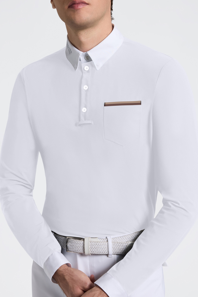 Men's Long Sleeve Jersey Competition Shirt w Pocket - White