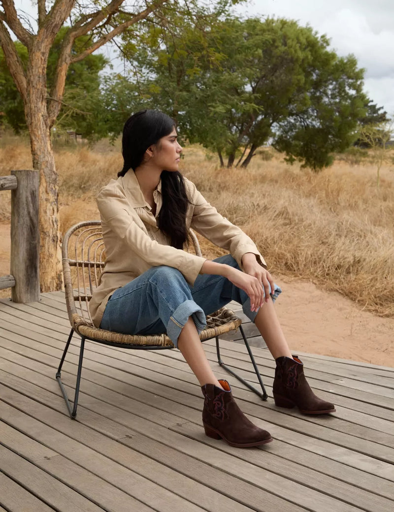 Cassidy Suede Embroidered Boot - Bitter Chocolate