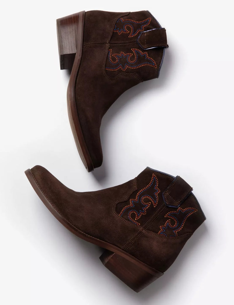 Cassidy Suede Embroidered Boot - Bitter Chocolate