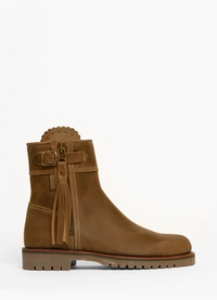Cropped Leather Tassel Boot - Biscuit