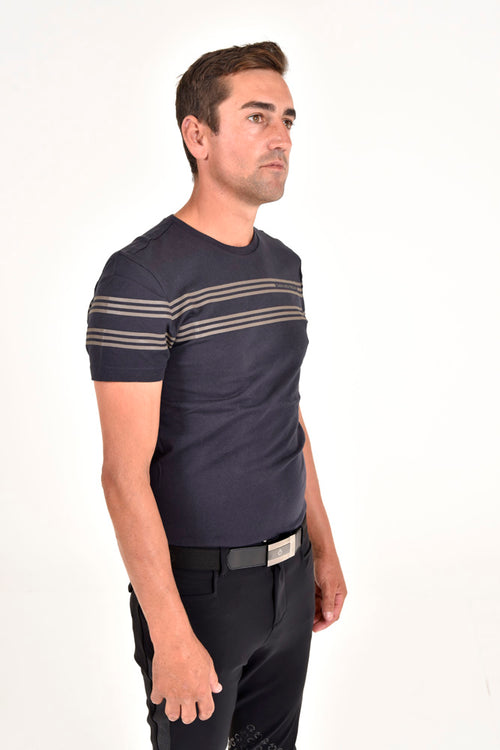 Men's CT Stripe Logo Cotton T-Shirt - Navy