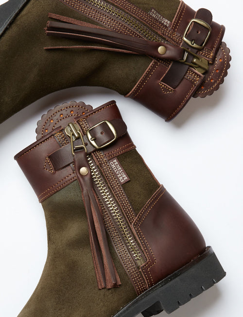 Inclement Cropped Tassel Boot - Seaweed/Conker