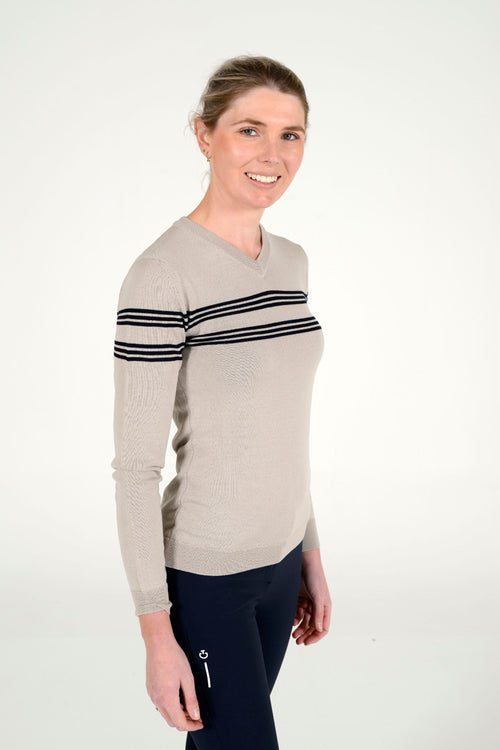 Cavalleria Toscana - Merino V-Neck Striped Sweater - Dirty White