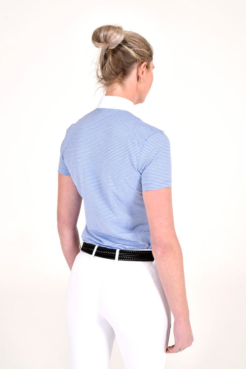 Seersucker S/S Zip Polo - Blue Stripe (Size XS)