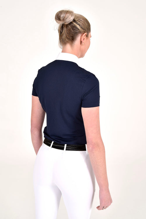 Seersucker S/S Zip Polo - Navy Stripe (Size XS)