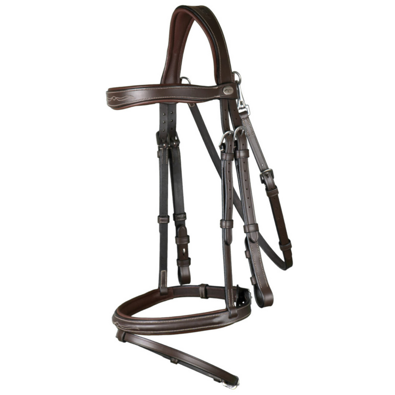 Working Flash Noseband Bridle with Snap Hooks - Brown