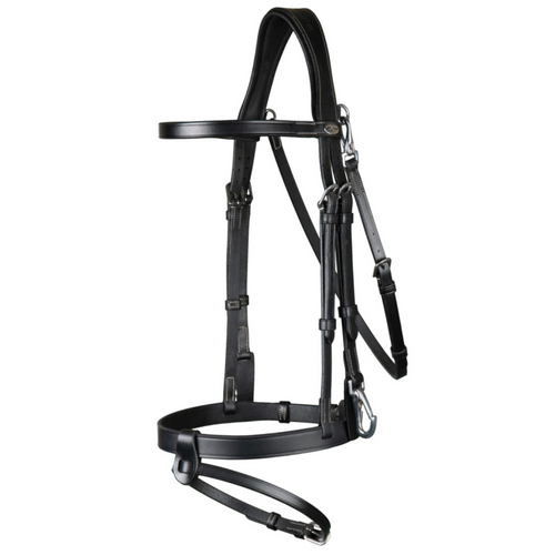 Working Flat Leather Bridle with Snap Hooks - Black