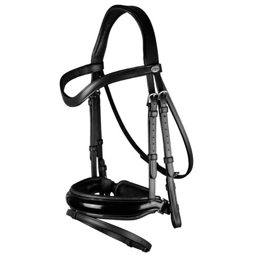 Working Patent Large Crank Noseband Bridle with Flash - Black