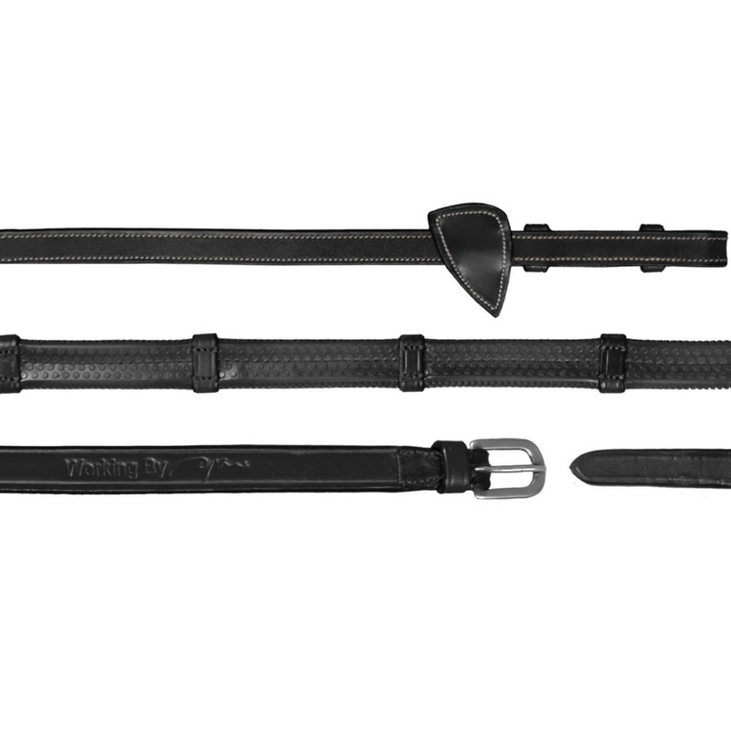 Working 1/2" Rubber Reins with 7 Leather Loops - Black