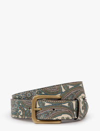 Paisley Leather Belt - Blue